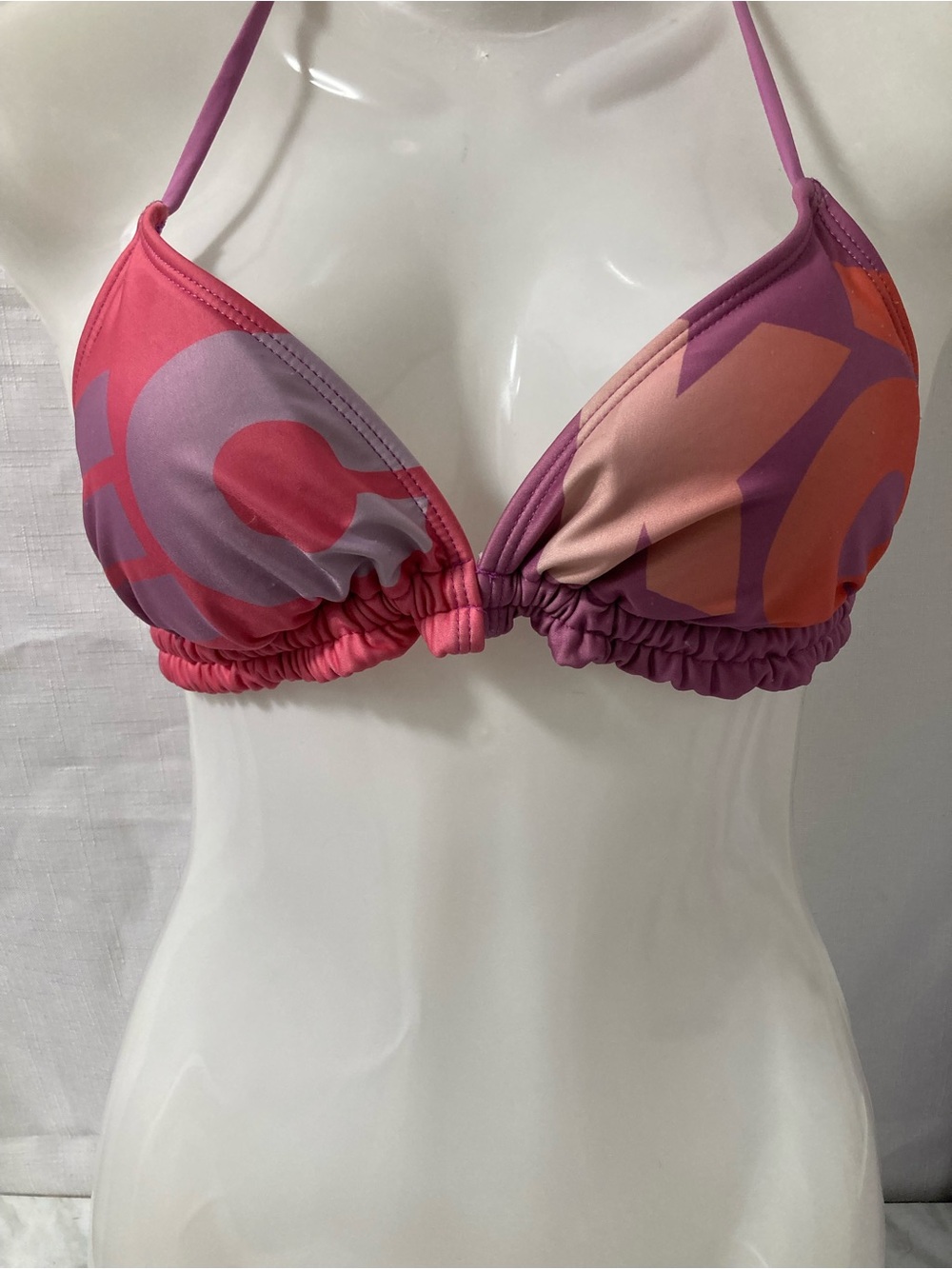 Ecko Red Pink Purple Abstract Print Ruched Bikini Top Medium